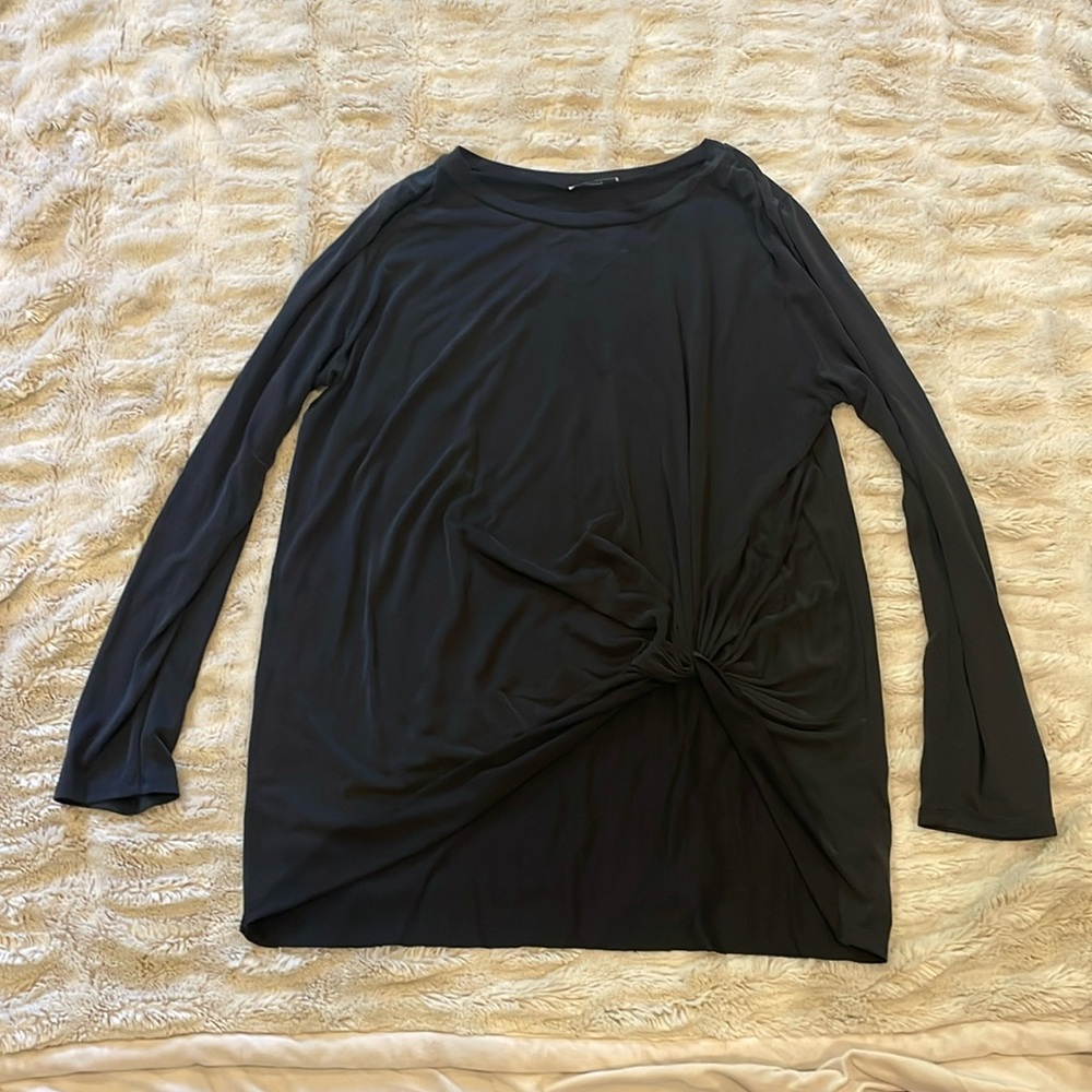 Black long sleeve, knot front shirt.